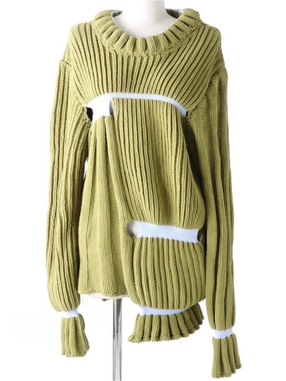 HELEN LAWRENCE Chunky Olive Cut-Out Rib Knit Sweater - Women